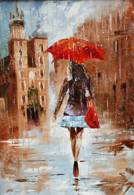 Kobieta z parasolką na rynku